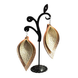 Boutique double leaf metallic leather earrings